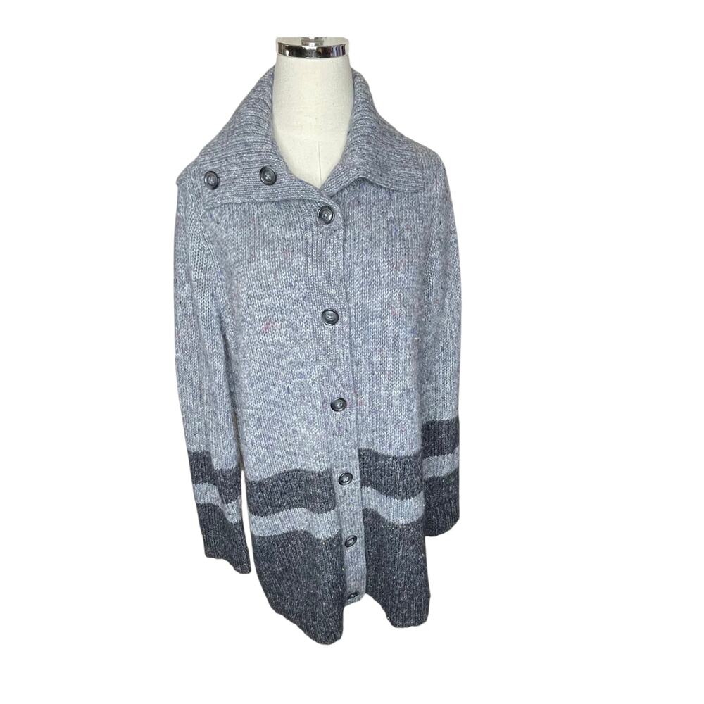 Talbots Women’s M Wool Blend Cardigan Wool Blend Tunic Length Gray “Tweed” EUC